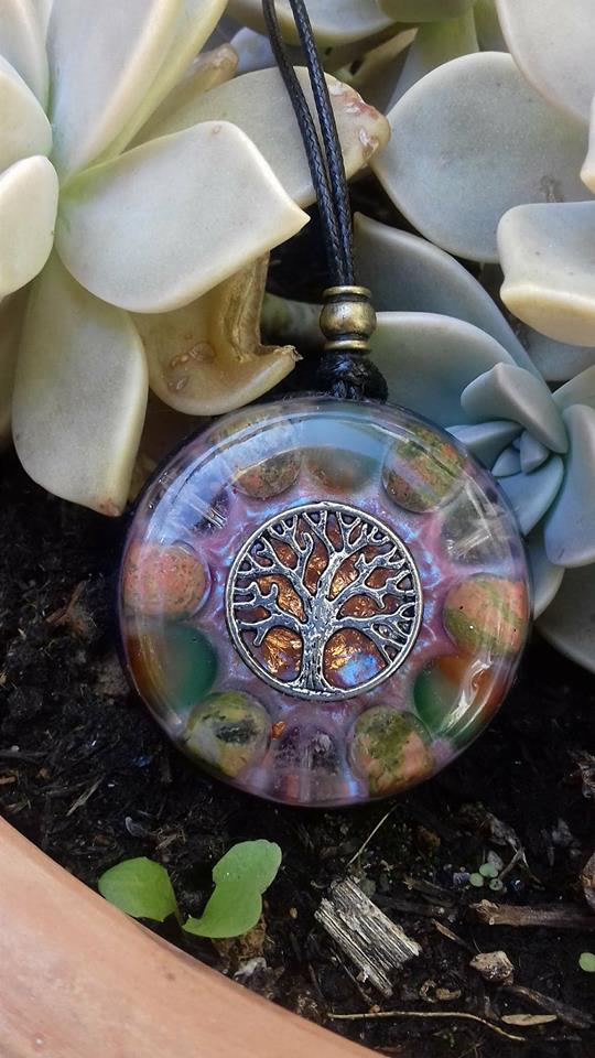 Orgonite Grand pendentif rond ' Wishes Tree '